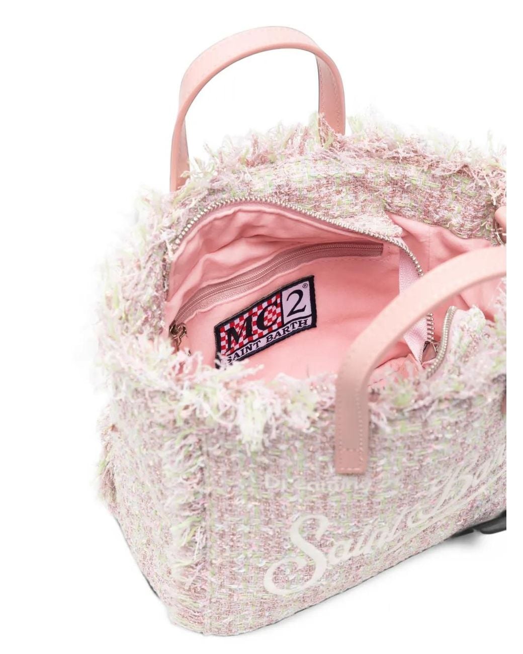 Mc2 Saint Barth Pink Mini Vanity Frayed-Tweed Shoulder Bag