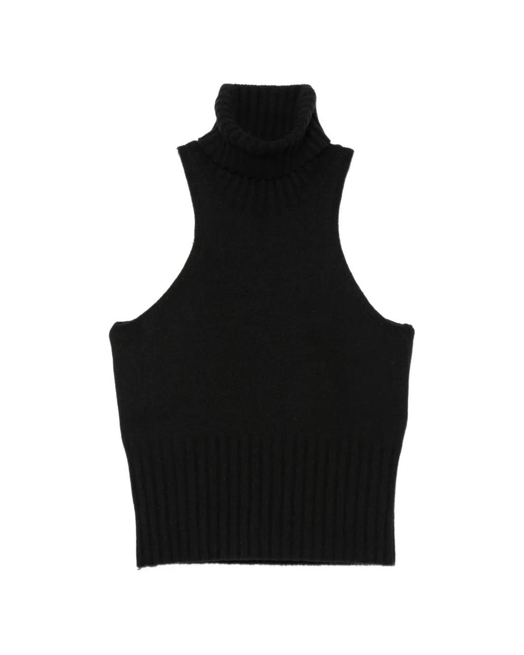 SOLOTRE Black Ribbed-Knit Roll-Neck Top