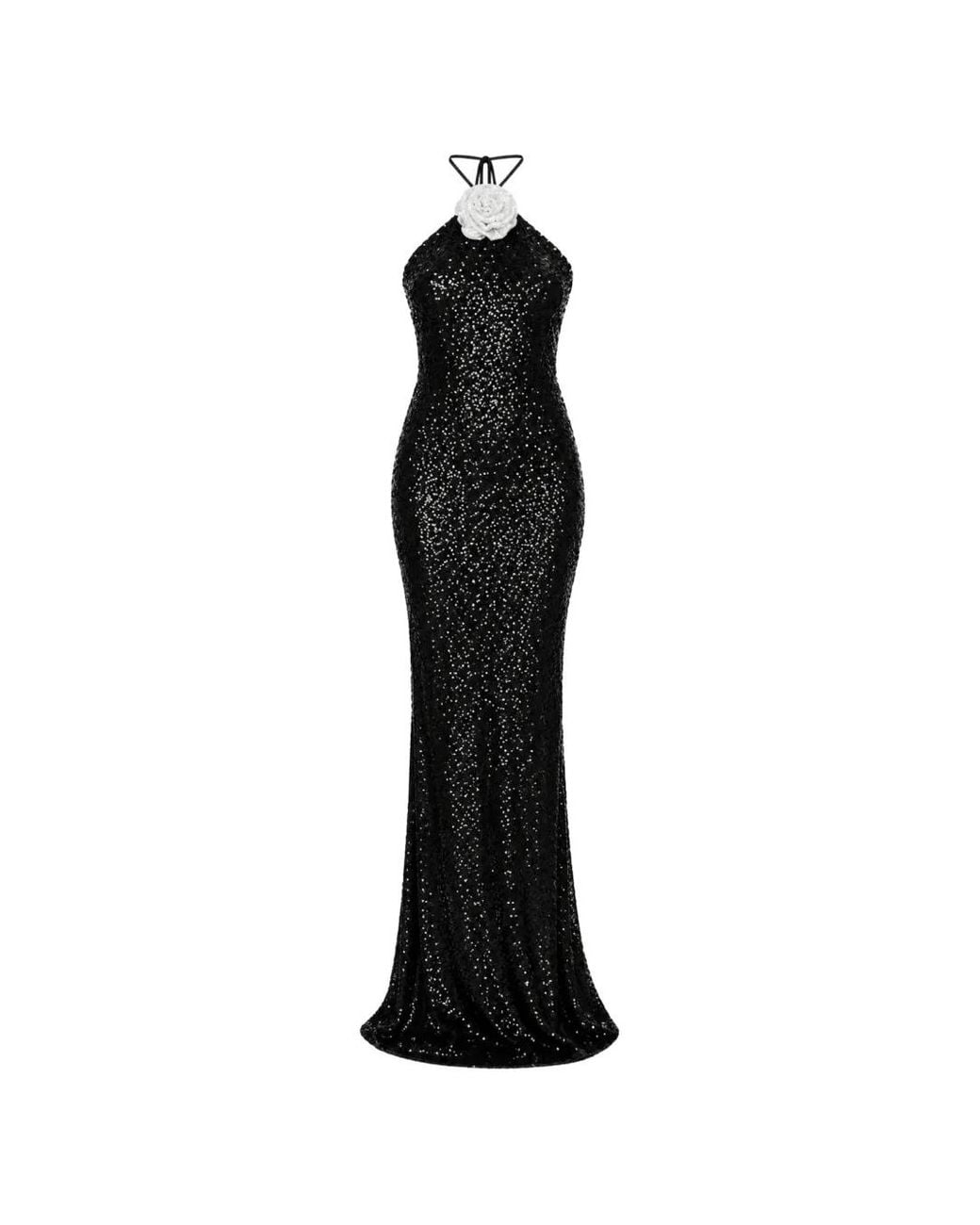 ROSERRY Black Sequin-Embellished Floral-Appliqué Maxi Dress
