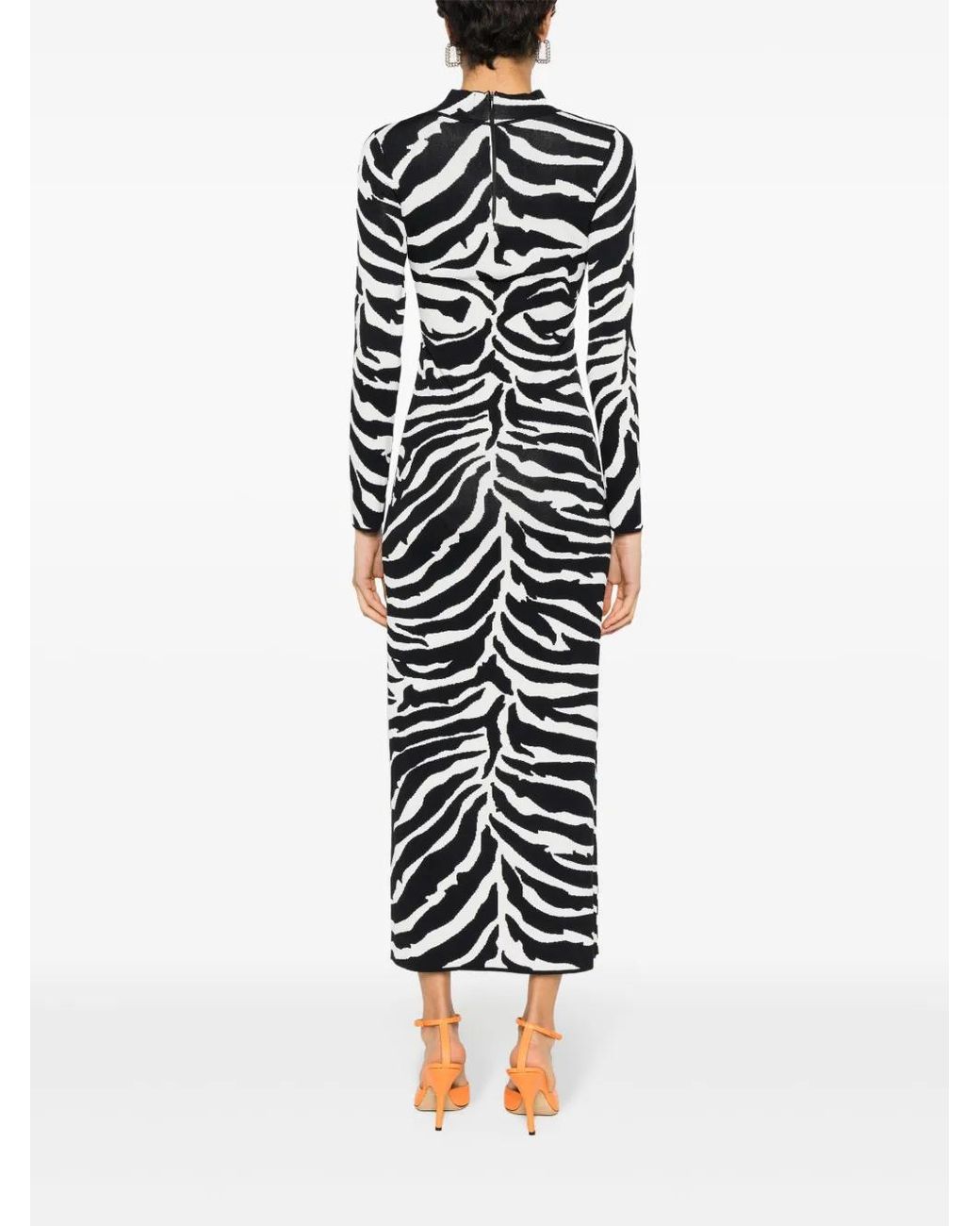 Ana Radu Black Zebra-Patterned Midi Dress