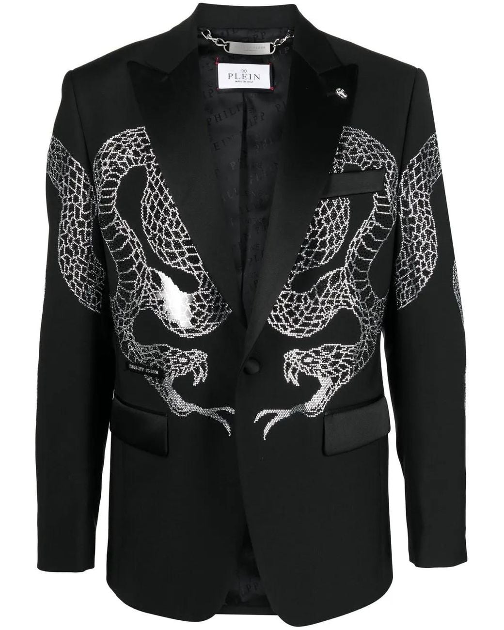 Philipp Plein Black Crystal-Embellished Single-Breasted Blazer for men
