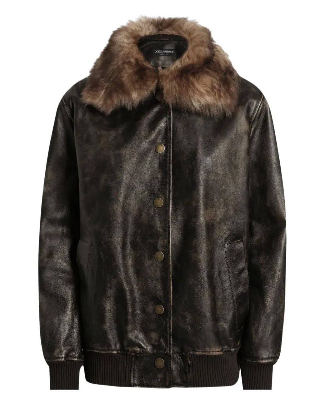 Dolce & Gabbana Black Shearling-Trimmed Leather Bomber Jacket