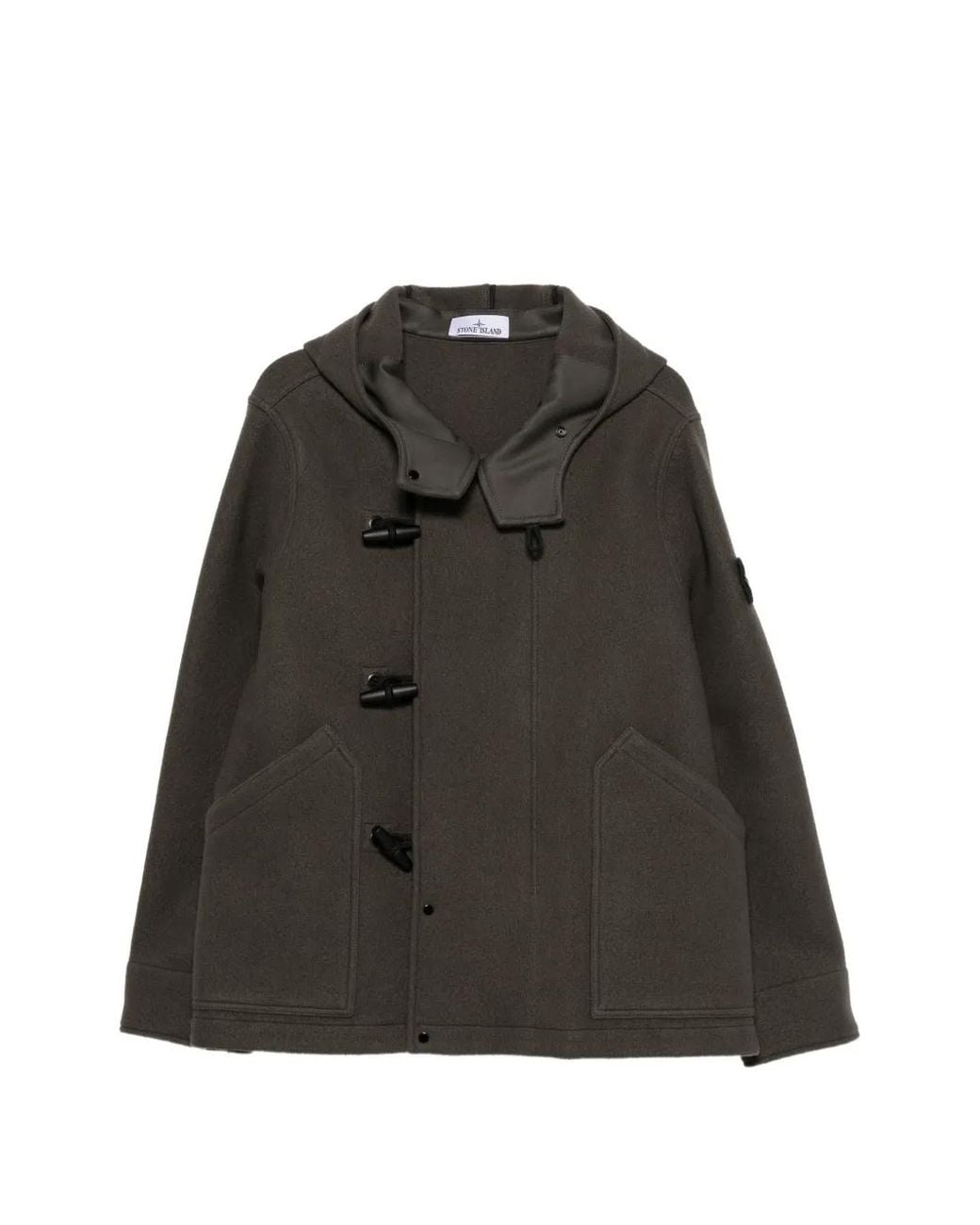Stone Island Black Manteau À Patch Compass Et Brandebourgs for men