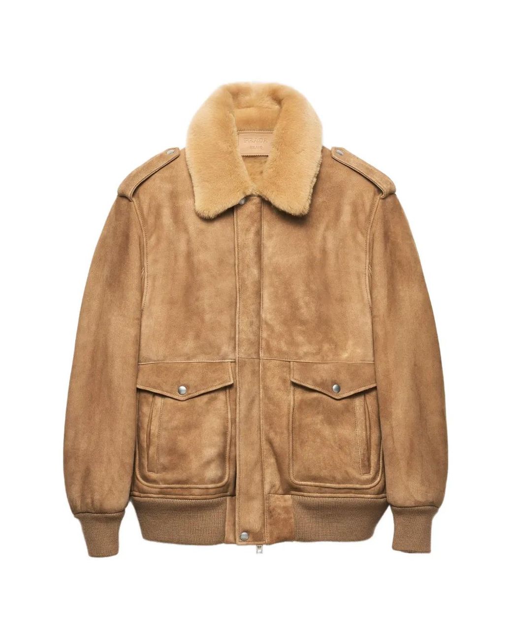 Prada Natural Suede And Shearling Bomber Jacket for men