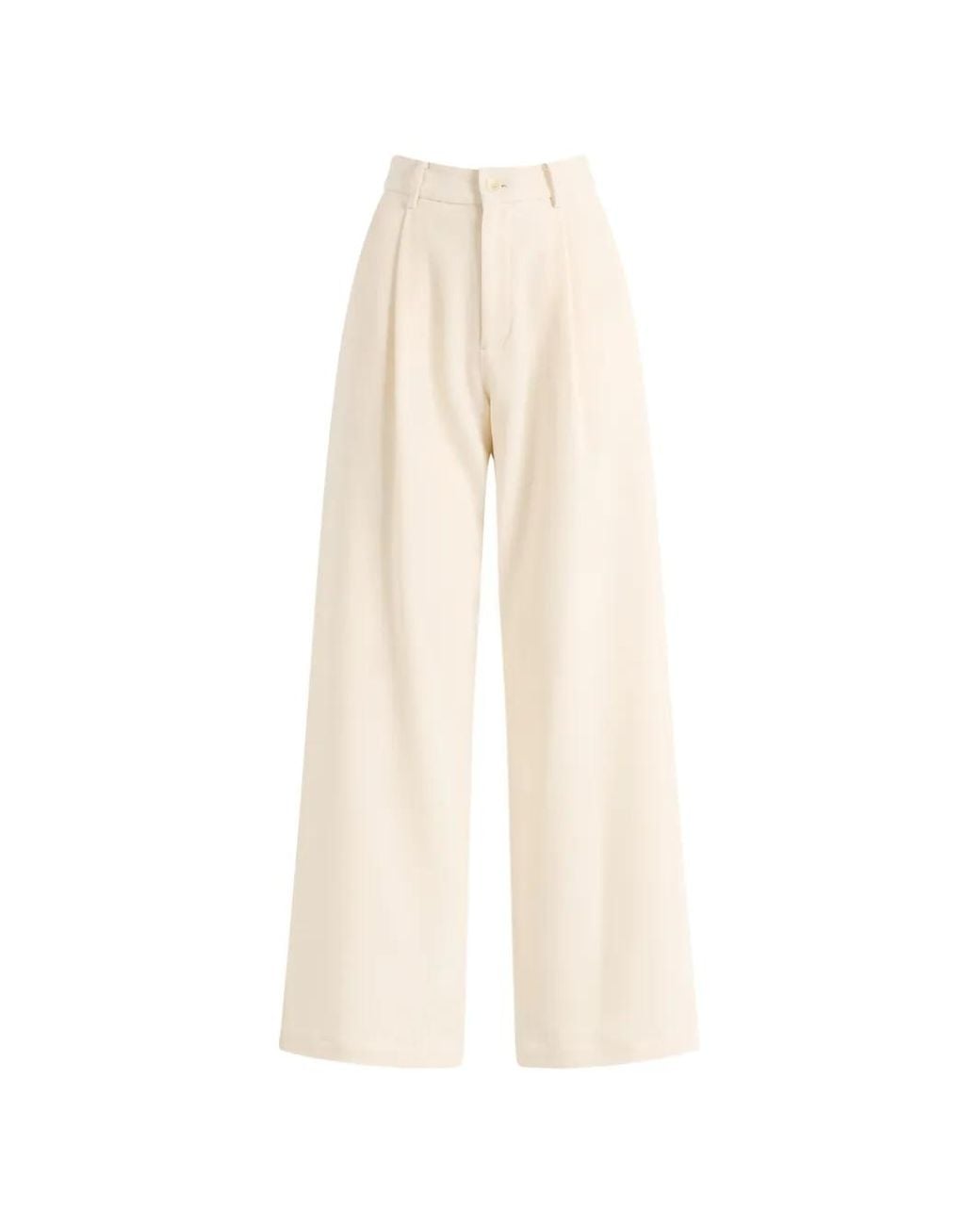 ELEH White Pleat-Detail Wide-Leg Trousers