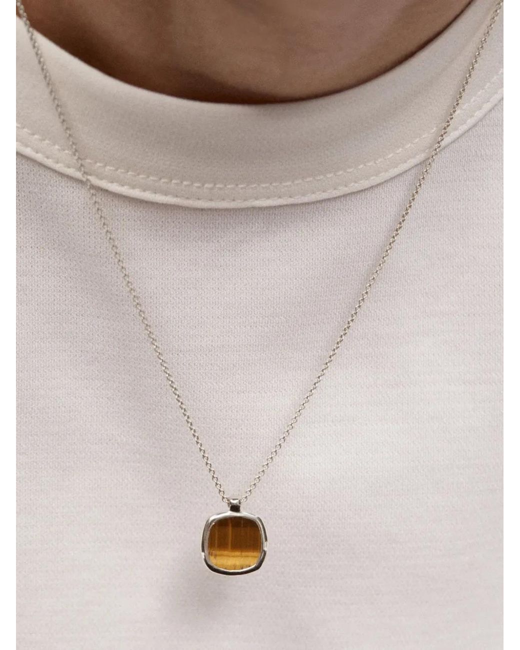 Monica Vinader White Tiger's Eye Pendant Necklace
