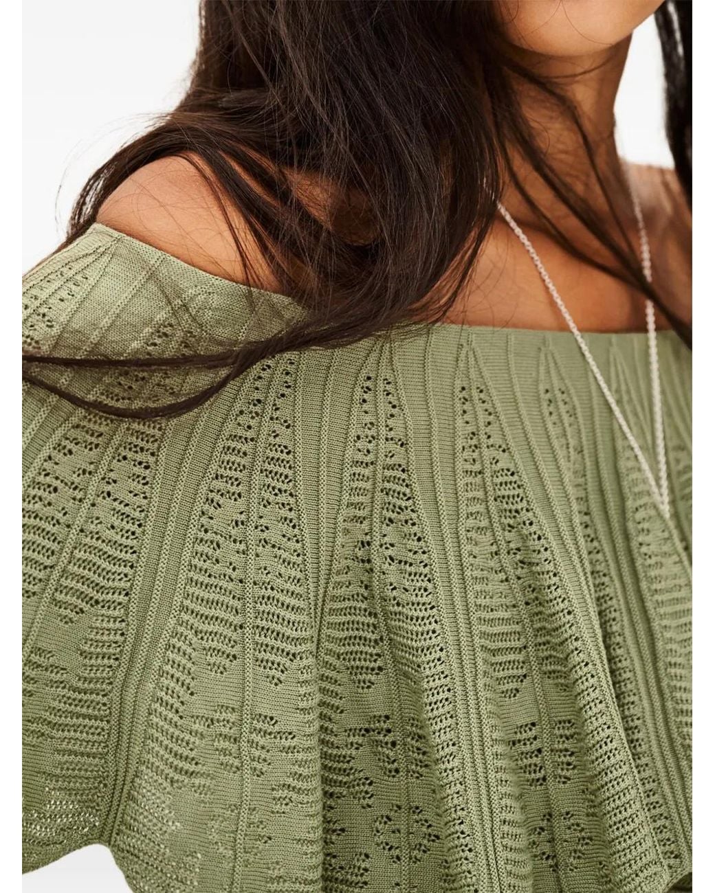 Ba&sh Green Salda Ruffled Off-Shoulder Top