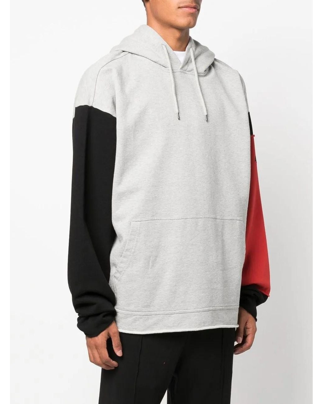 424 Gray Drawstring Colour-Block Hoodie for men