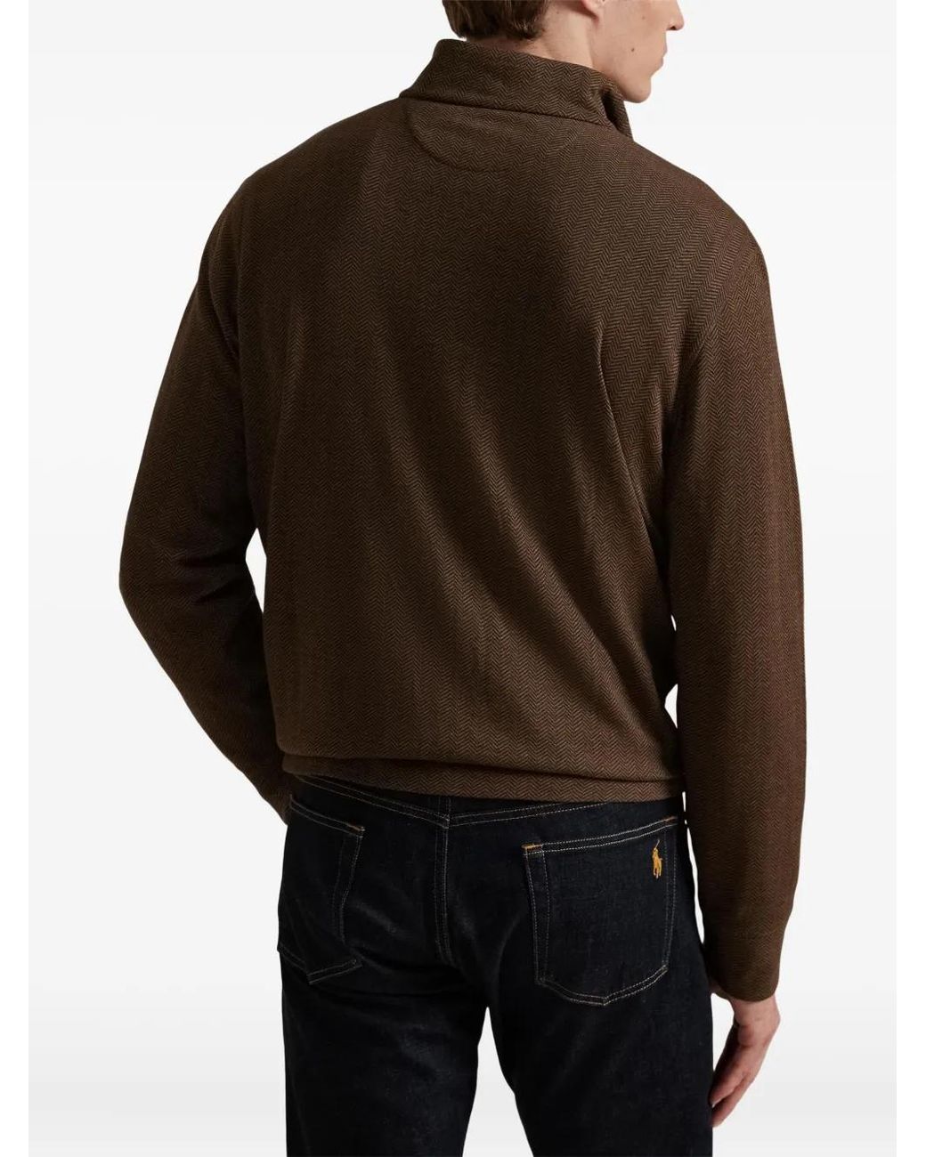 Polo Ralph Lauren Brown Herringbone Half Zip Sweater for men