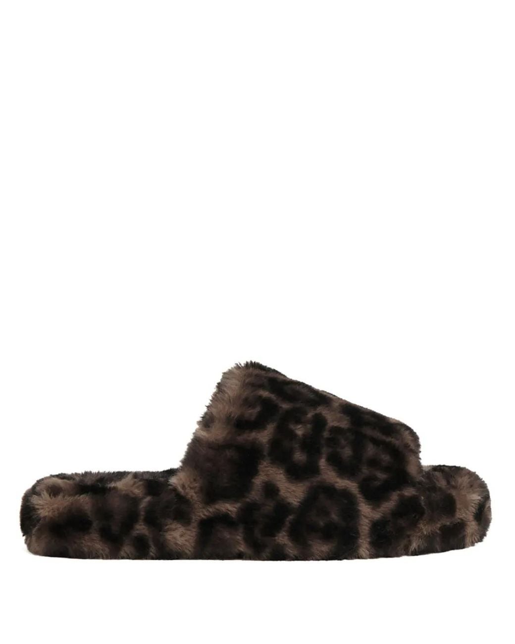 Apparis Black Leopard-Print Faux Fur Slippers