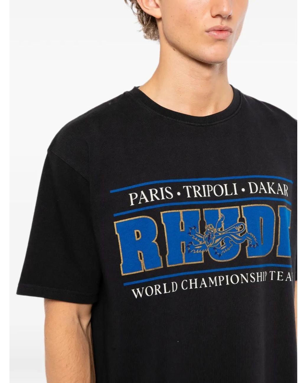 Rhude Black Graphic-Print T-Shirt for men