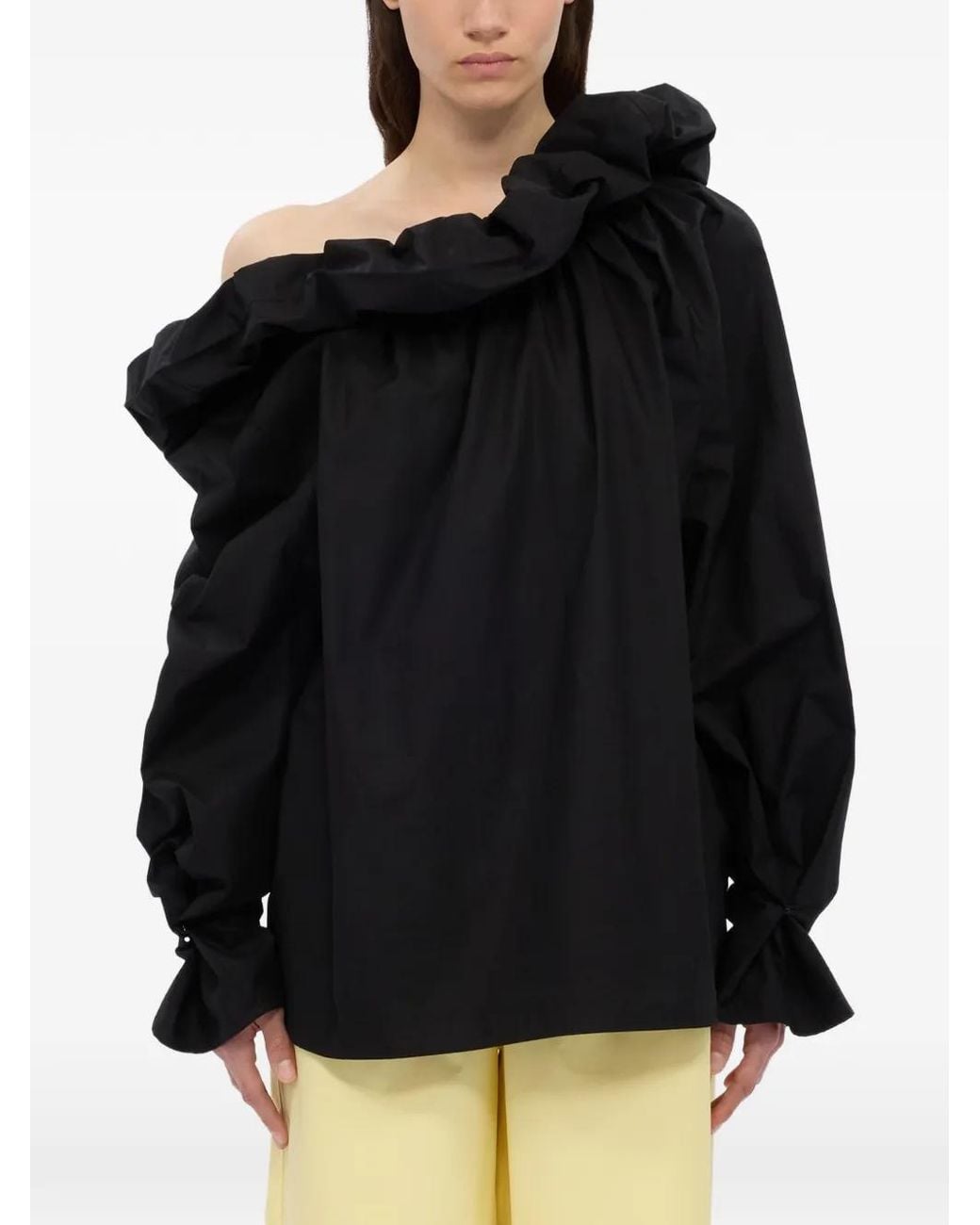 MSGM Black Ruffled-Neck Blouse