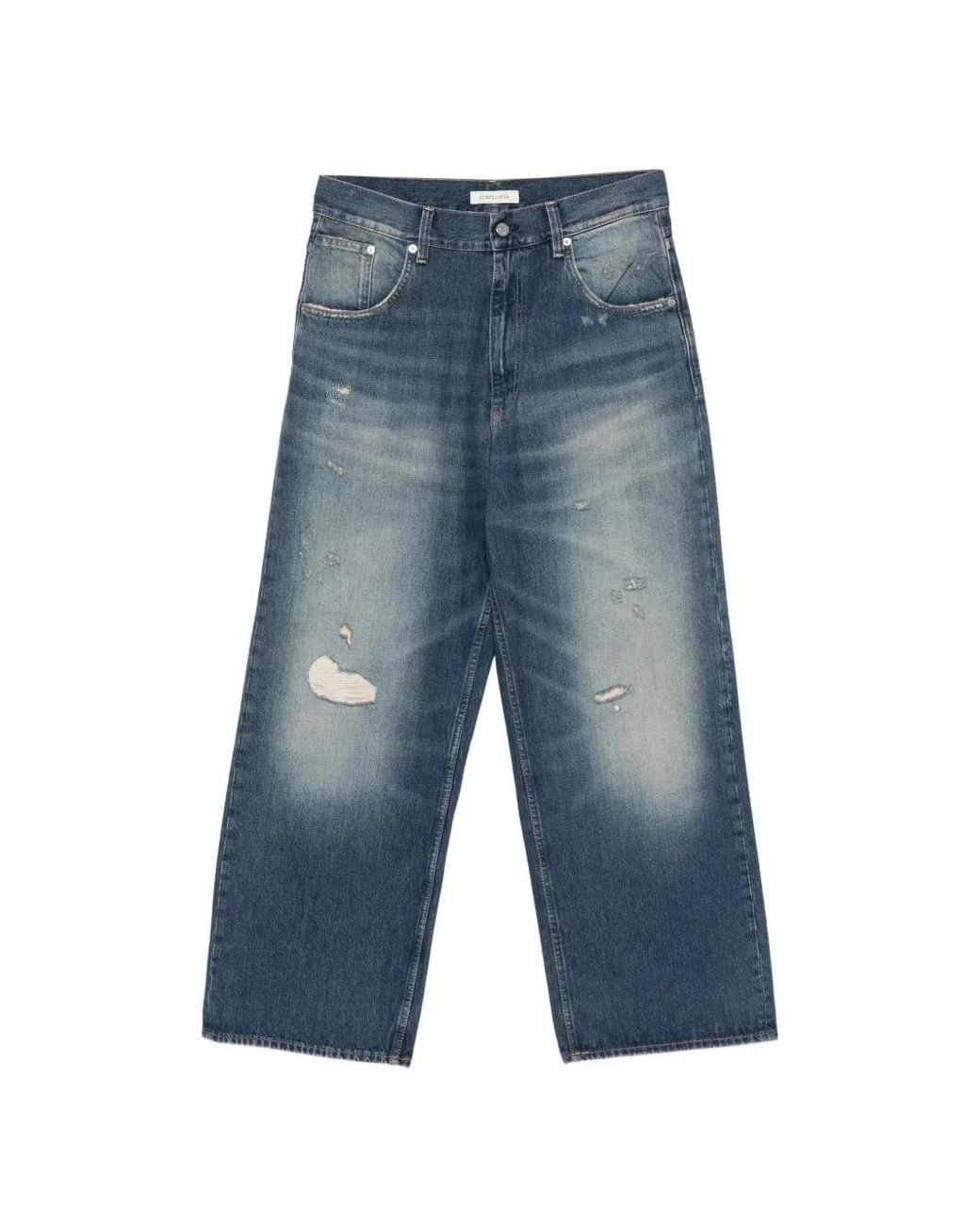 sunflower Blue Distressed-Effect Wide-Leg Jeans for men