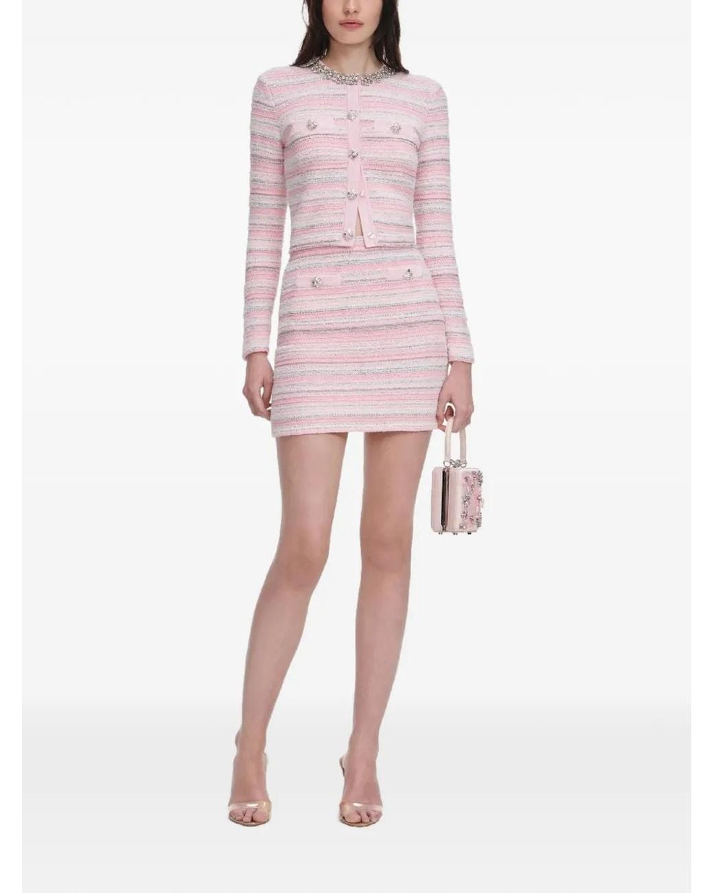 Self-Portrait Pink Textured Knit Mini Skirt