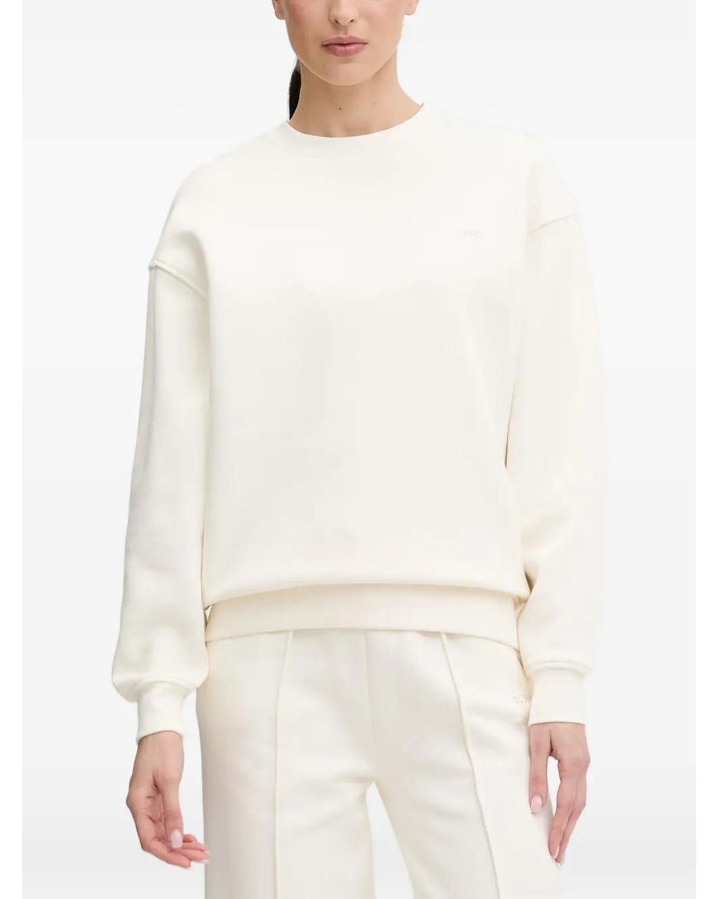 Guess White Nat Logo-Plaque Drop-Shoulder Sweatshirt