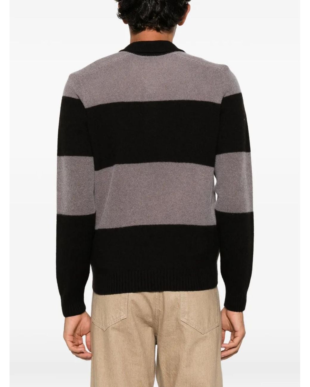 AROVESCIO Black Striped Polo Shirt for men