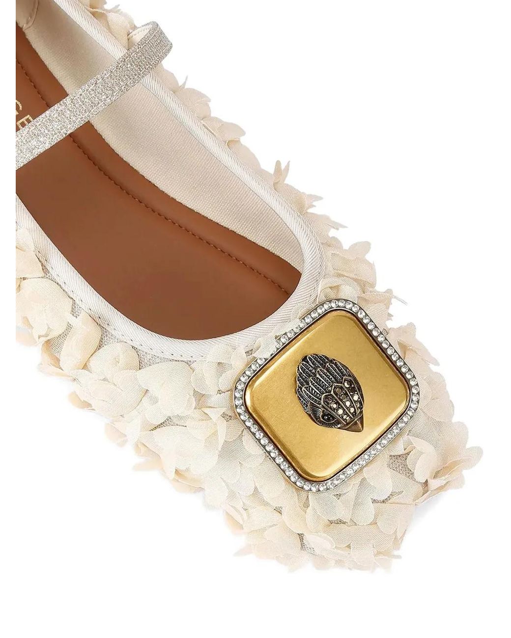 Kurt Geiger Natural Floral Buckle Strap Ballet Flats