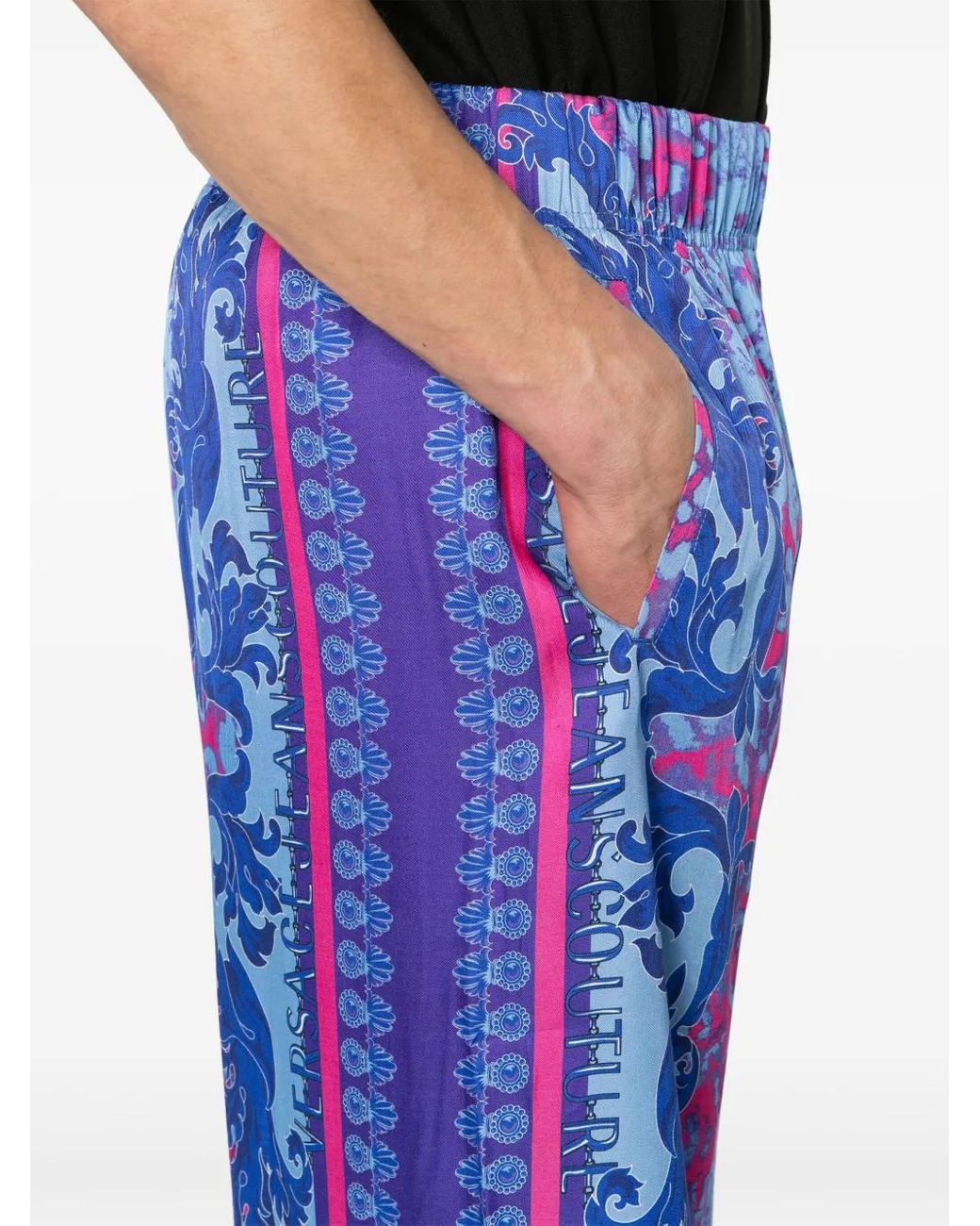 Versace Jeans Couture Blue Baroque-Pattern Bermuda Shorts for men