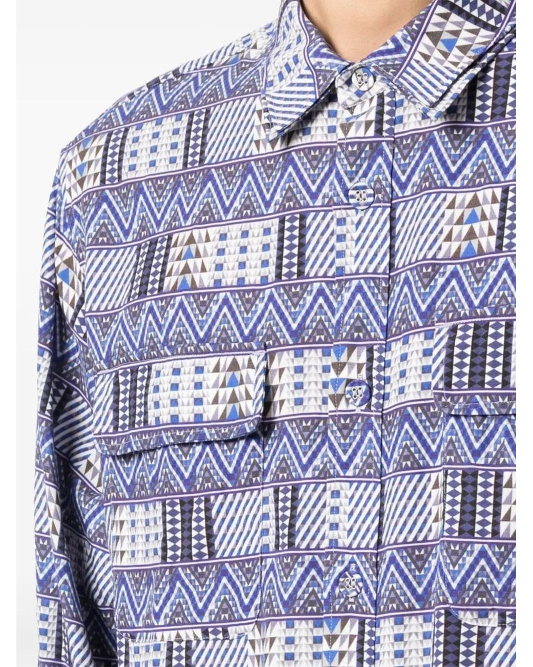 White Mountaineering Blue Patterned Shirt for men