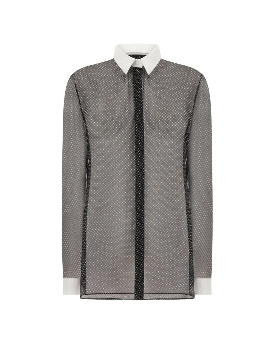 Tom Ford Gray Printed Losange Silk-Chiffon Shirt