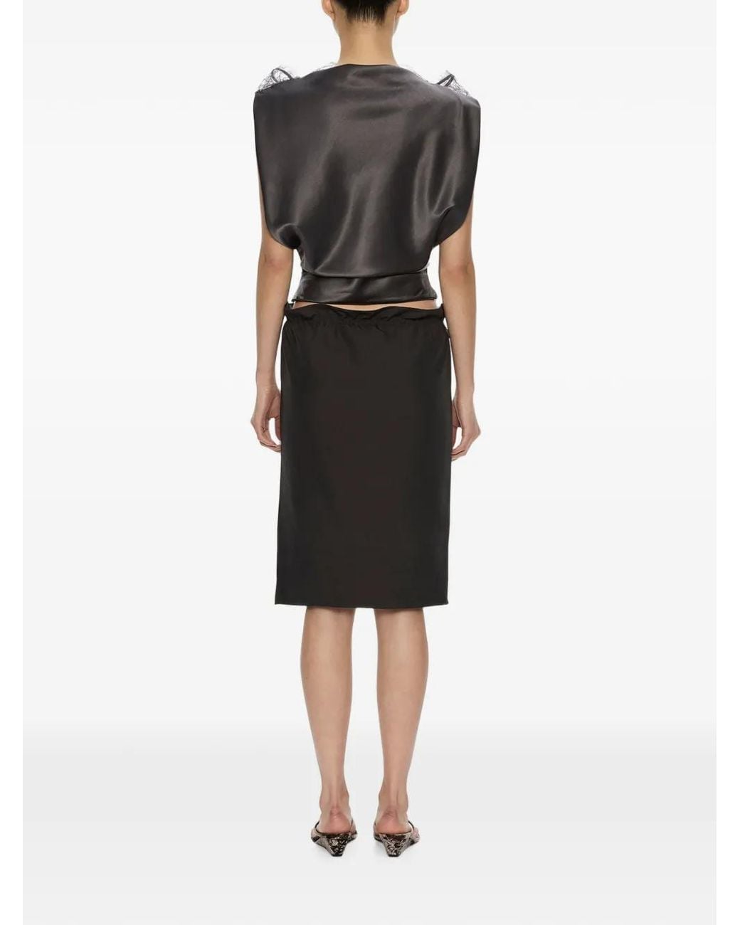Christopher Esber Black Lace-Trim Sateen Top