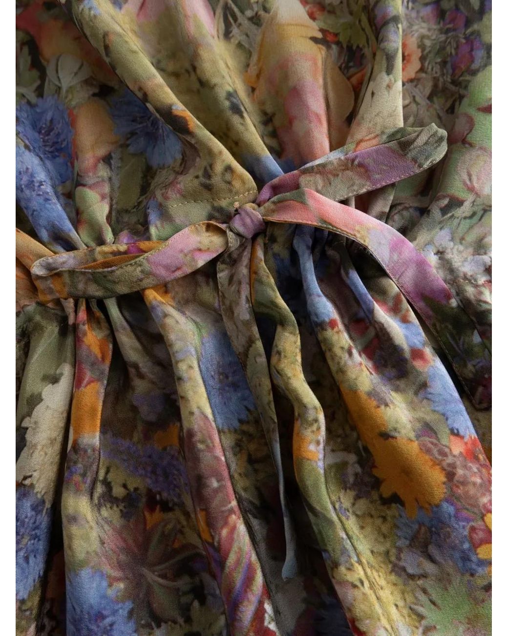 Anntian Natural Simple Floral-Print Tie-Waist Midi Dress