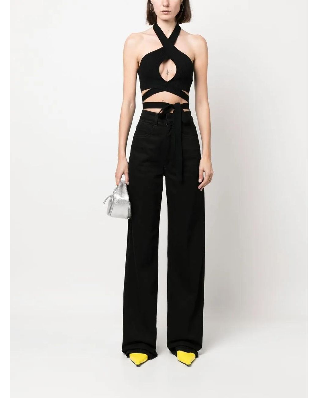 MSGM Black Ribbed-Knit Crop Top
