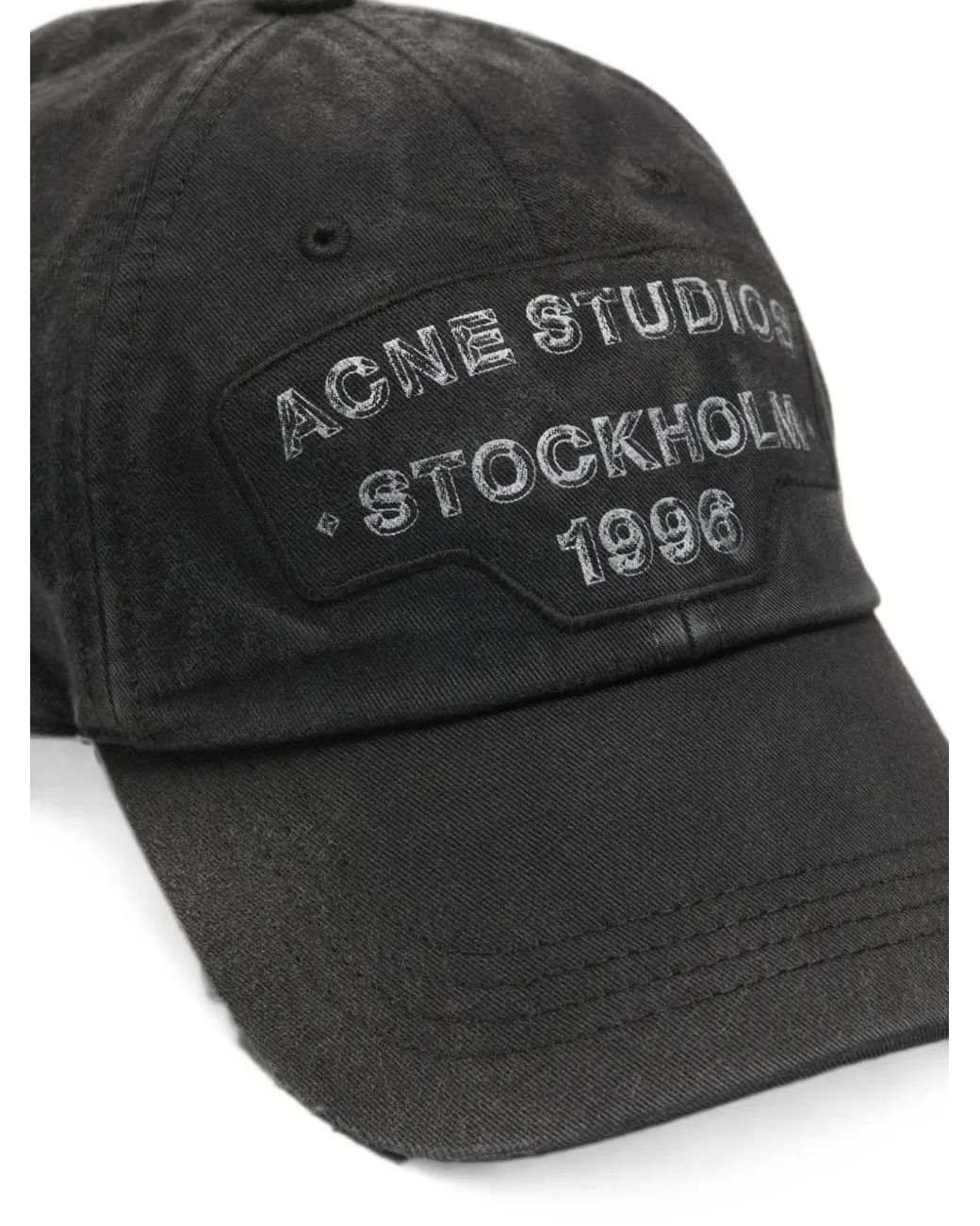 Acne Gray Logo-Patch Distressed Baseball Cap
