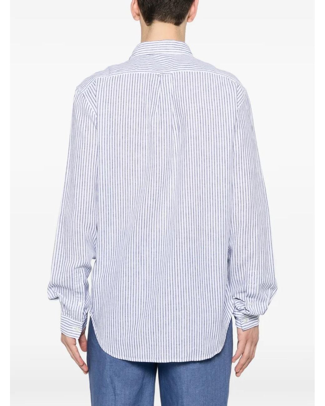 Woolrich White Striped Linen Shirt for men
