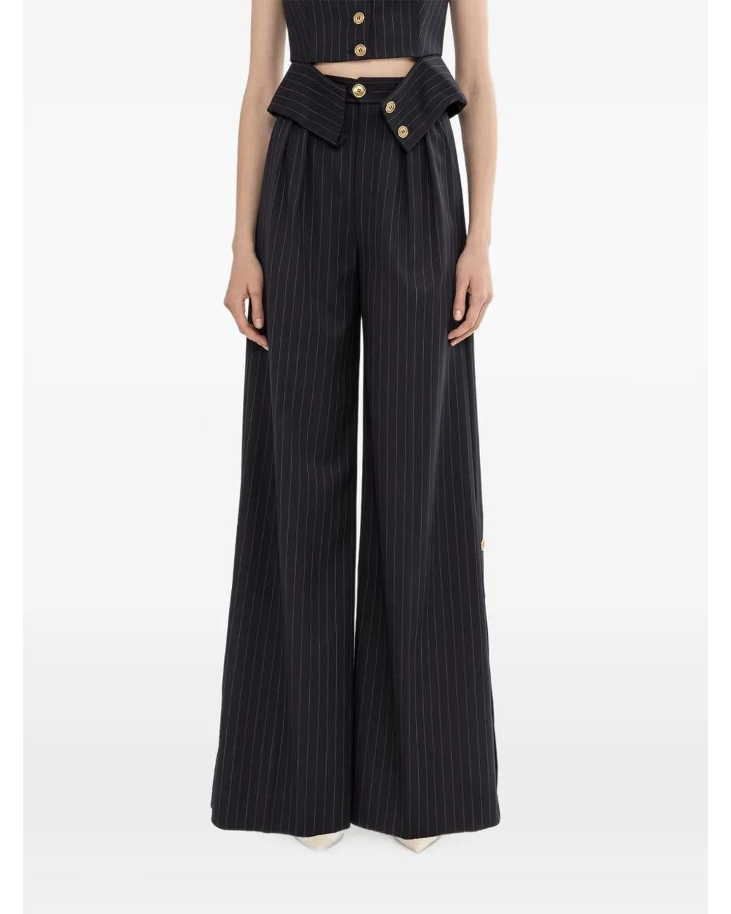 Nissa Black Pantalon Palazzo À Fines Rayures