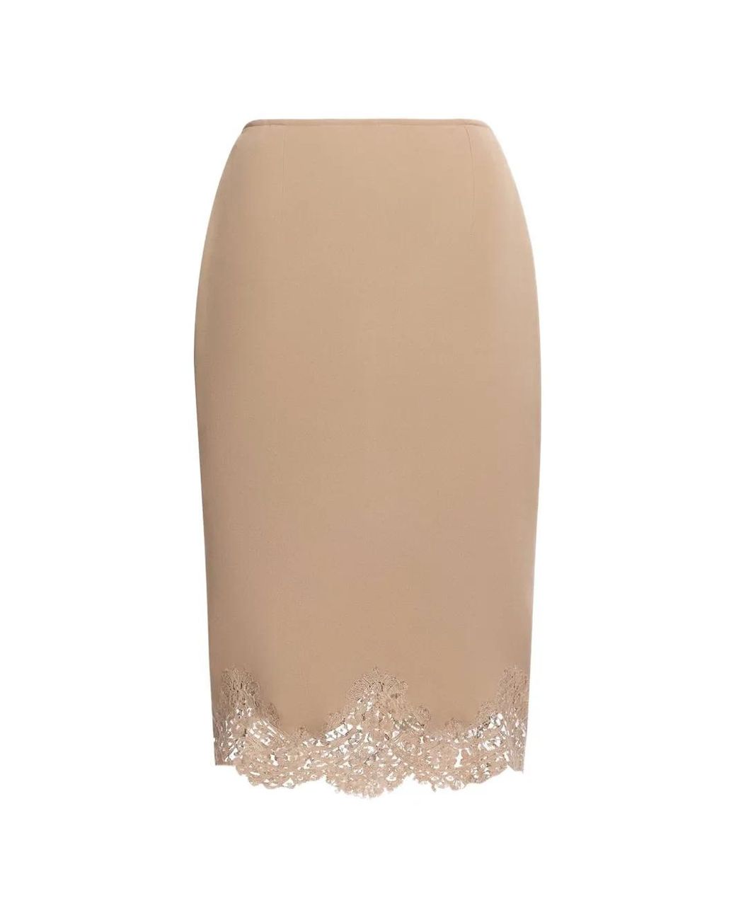 Elie Saab Natural Lace-Trim Pencil Midi Skirt