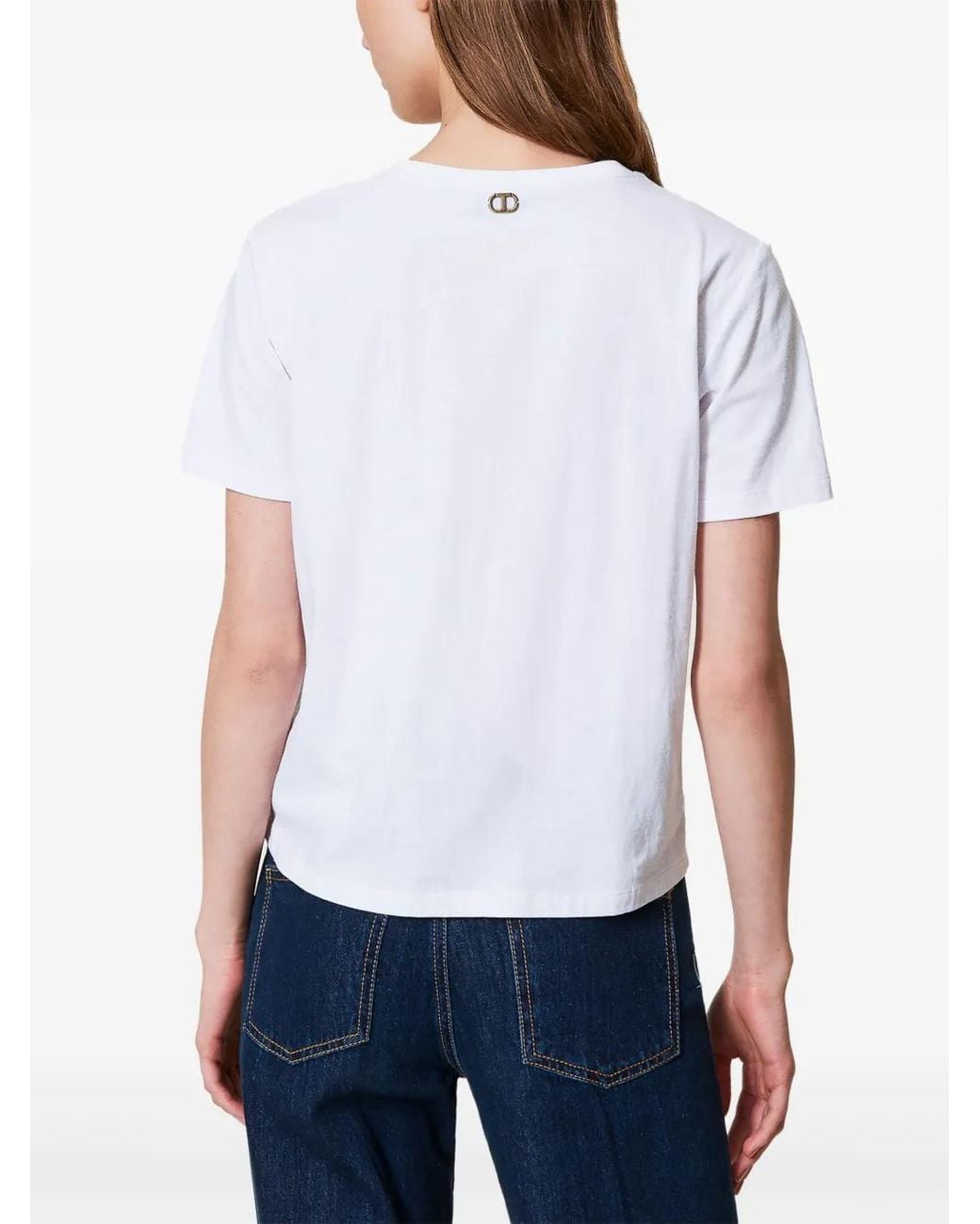 Twinset White Logo-Embroidered T-Shirt