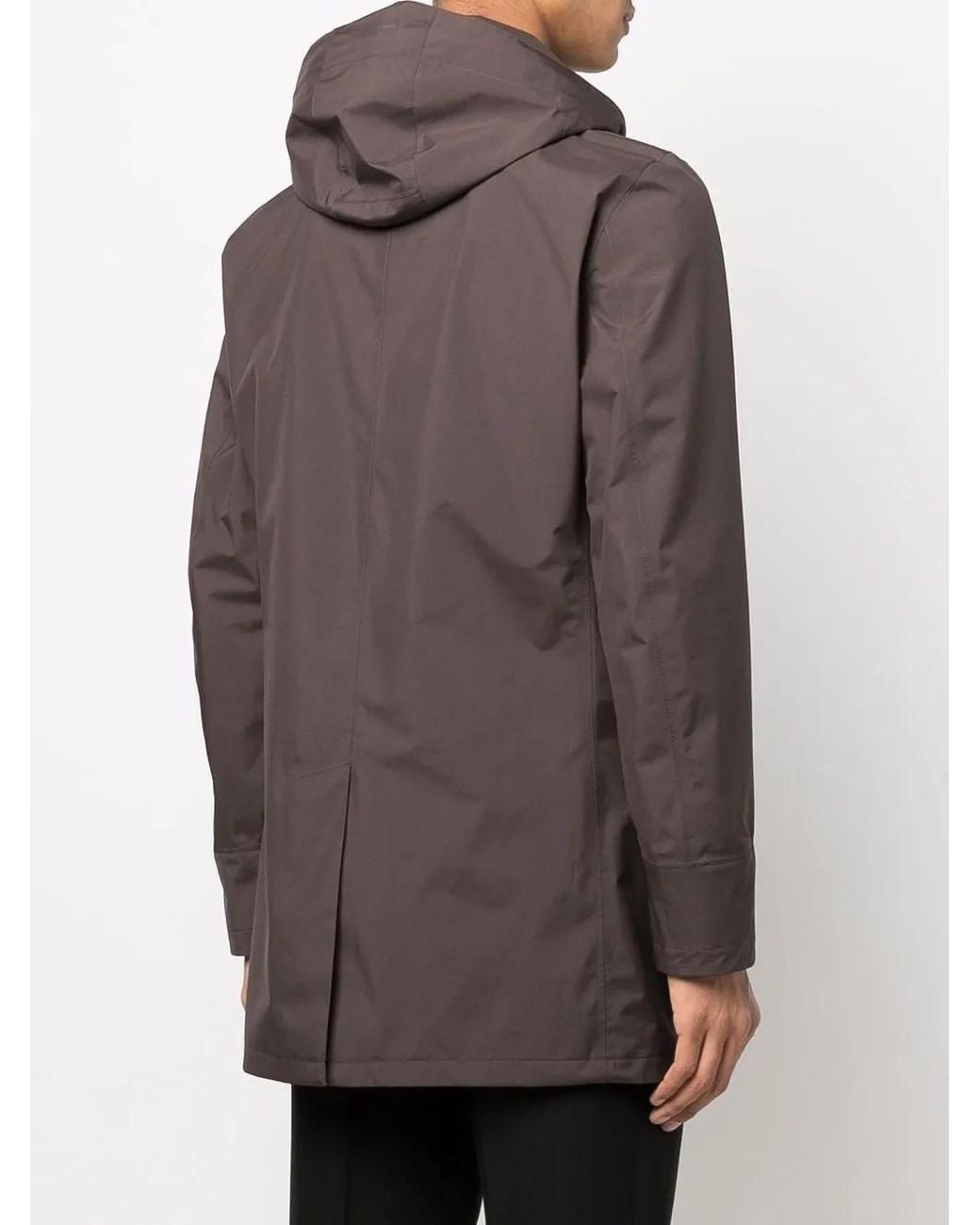 Herno Gray Hooded Zip-Up Raincoat for men