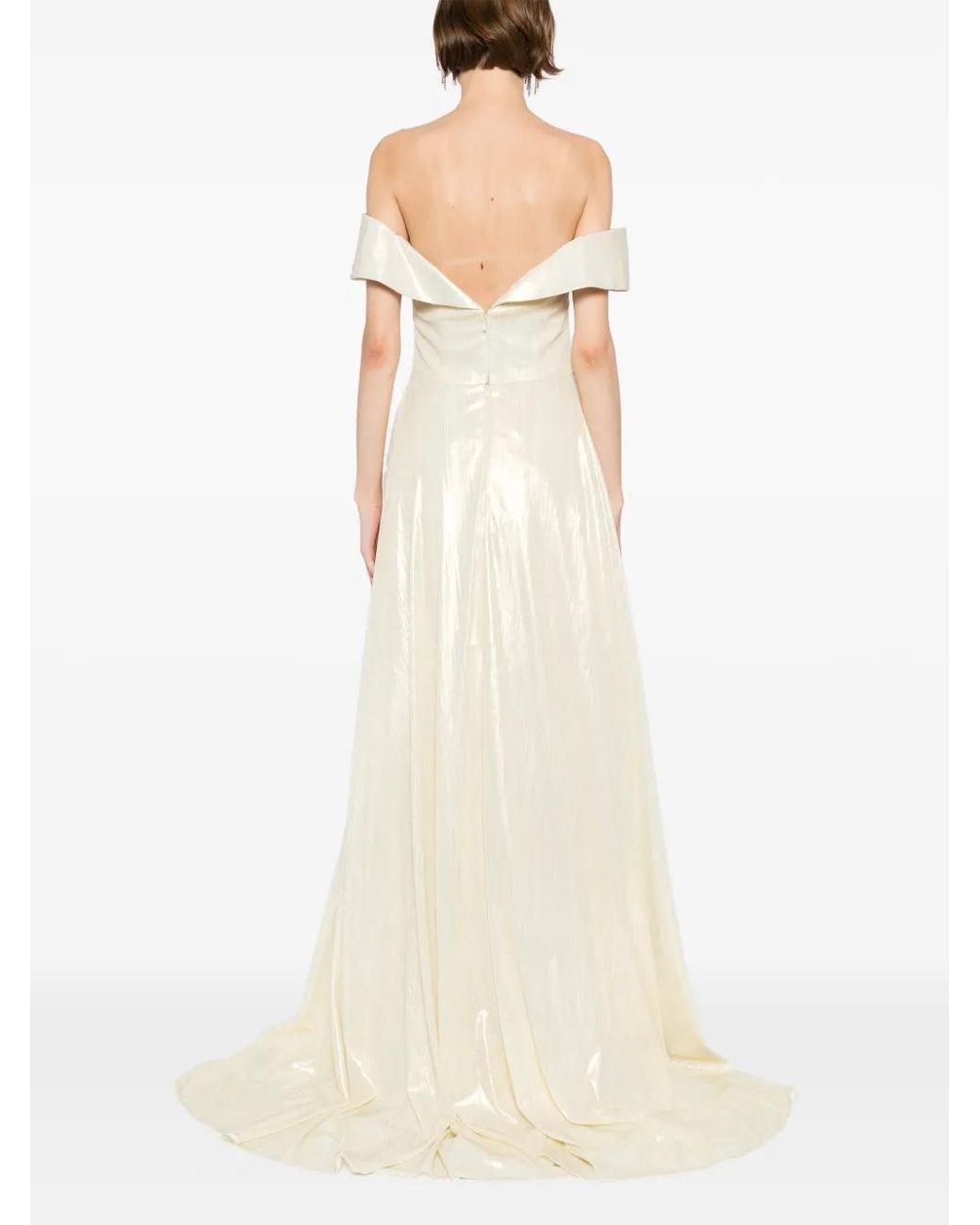 Saiid Kobeisy Natural Lamé Off-Shoulder Dress