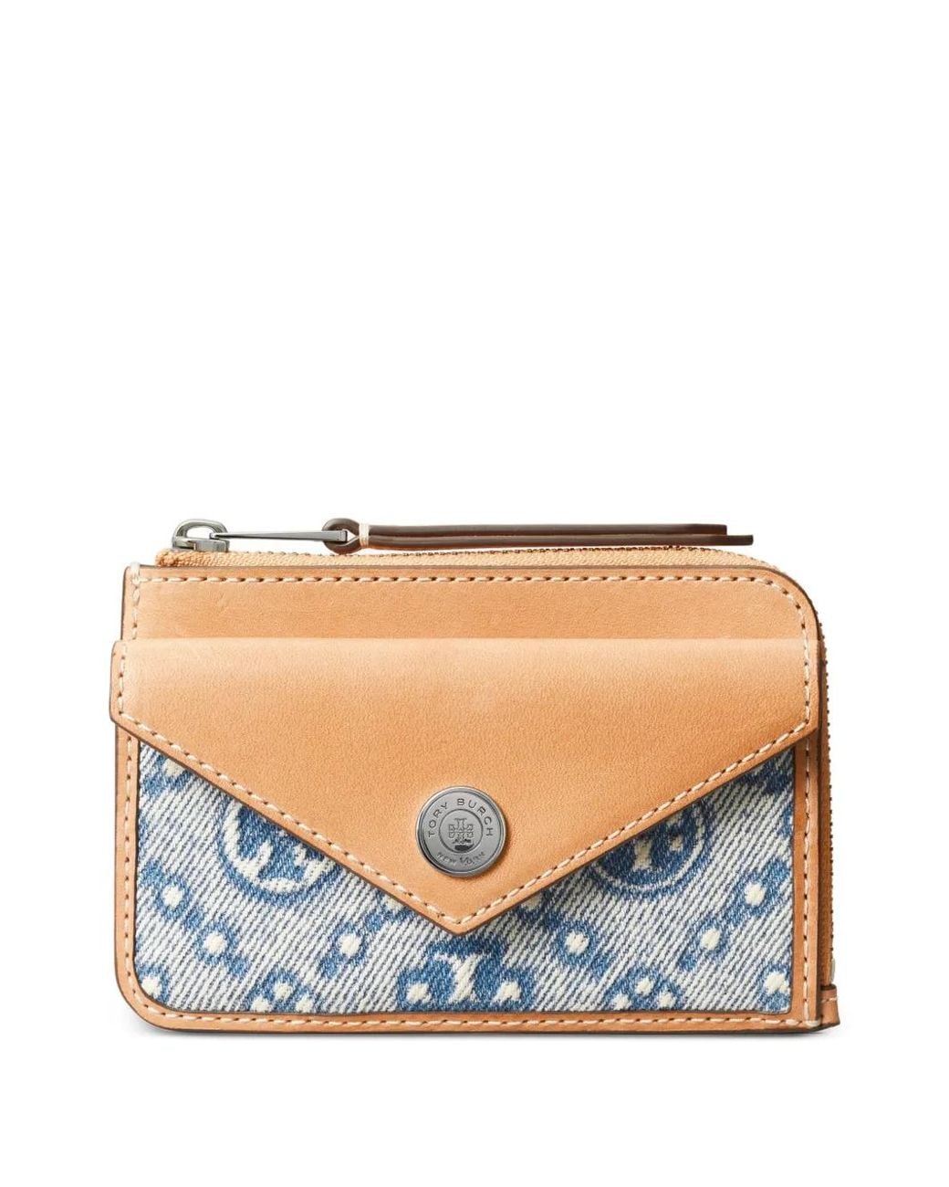 Tory Burch Gray T Monogram Denim Zip Card Case