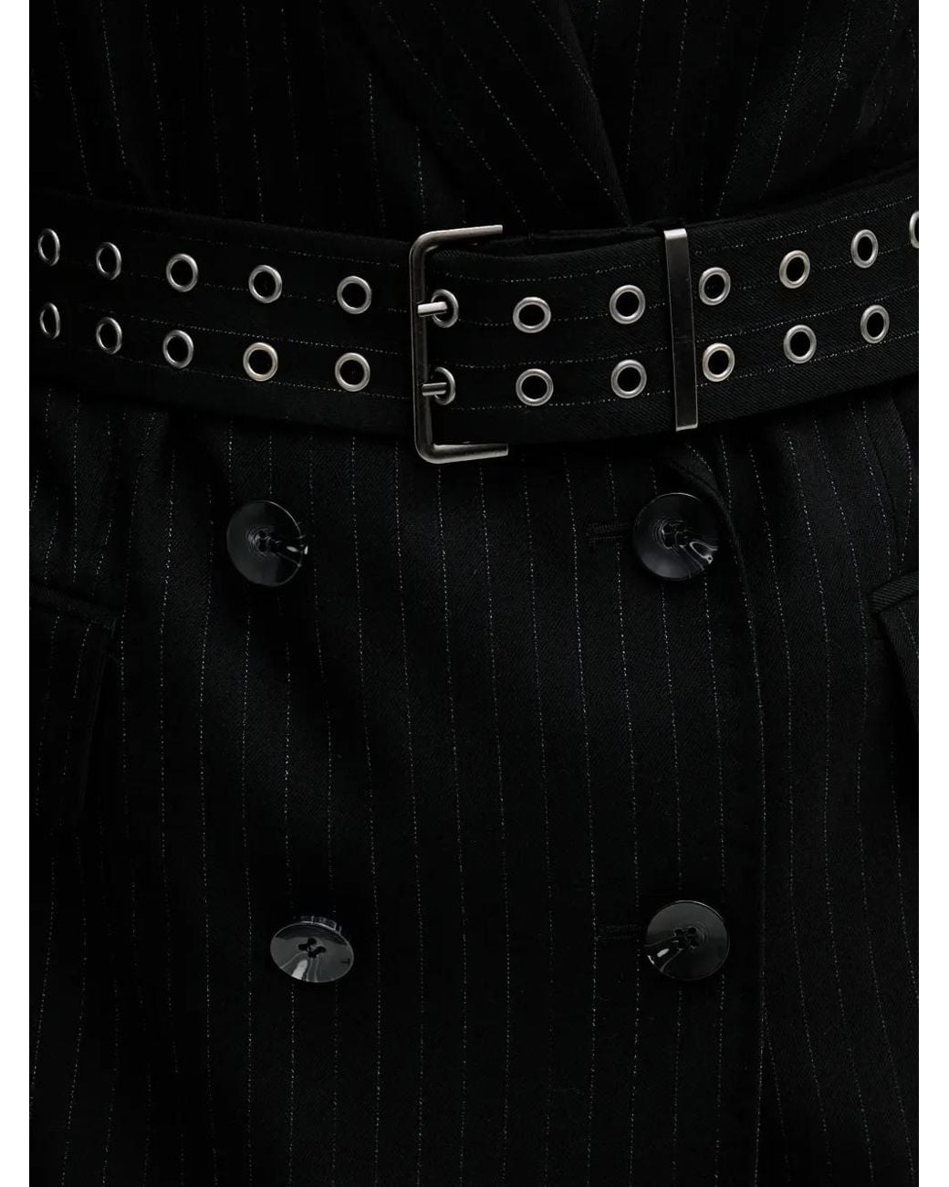Sisley Black Pinstripe Belted V-Neck Jacket