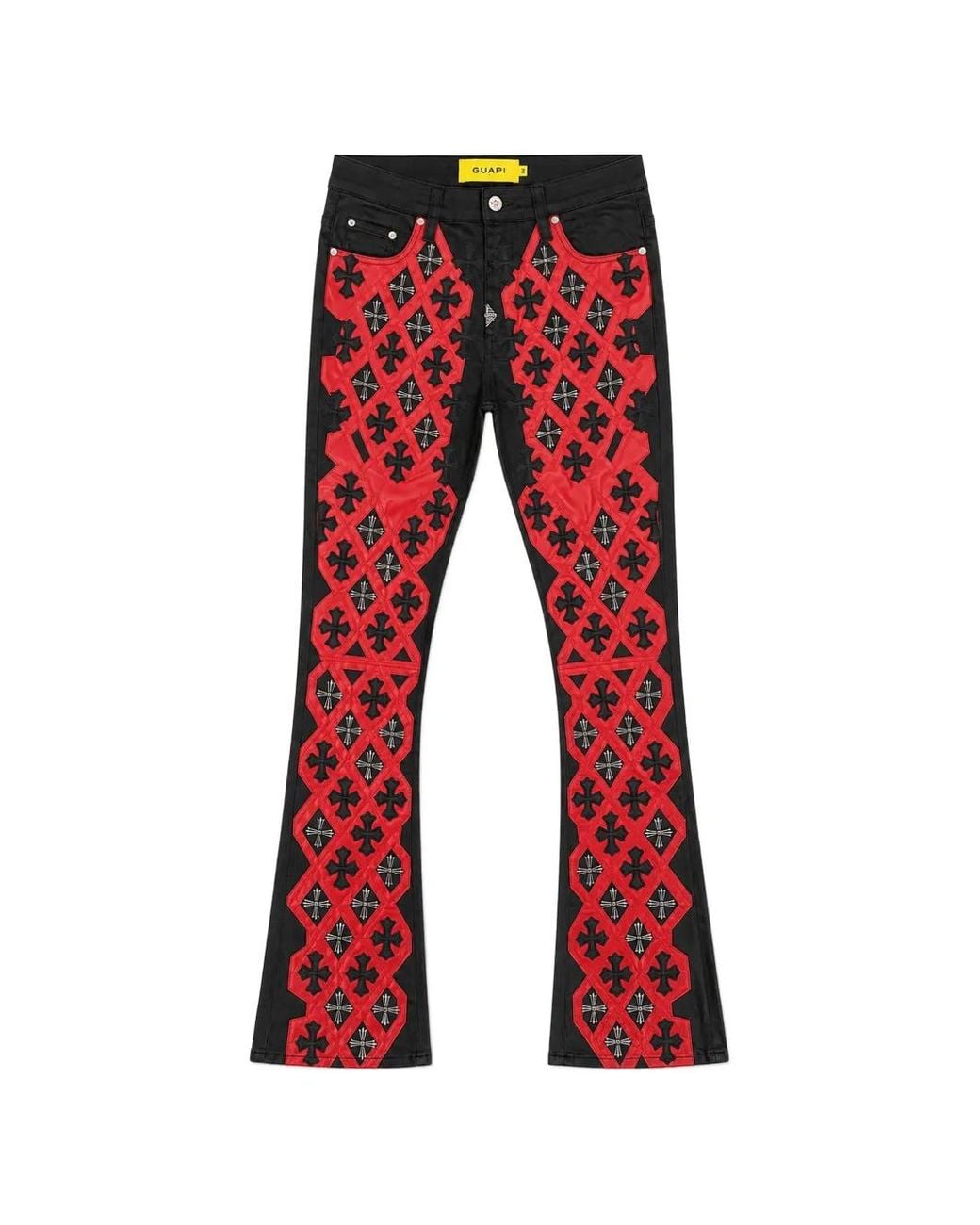 GUAPI Red Crimson Waxed-Denim Jeans for men
