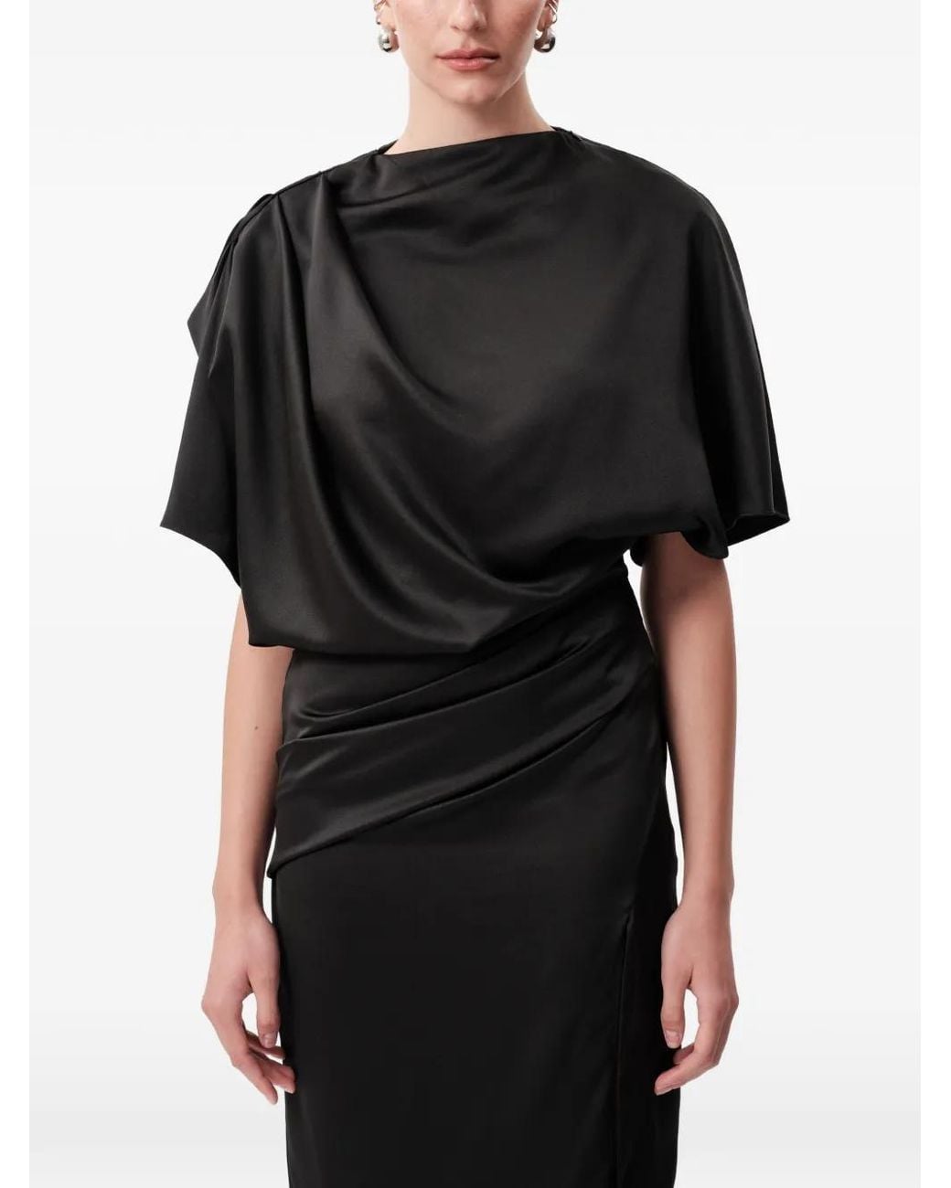 Concepto Black Void Asymmetric-Drape Straight-Skirt Midi Dress