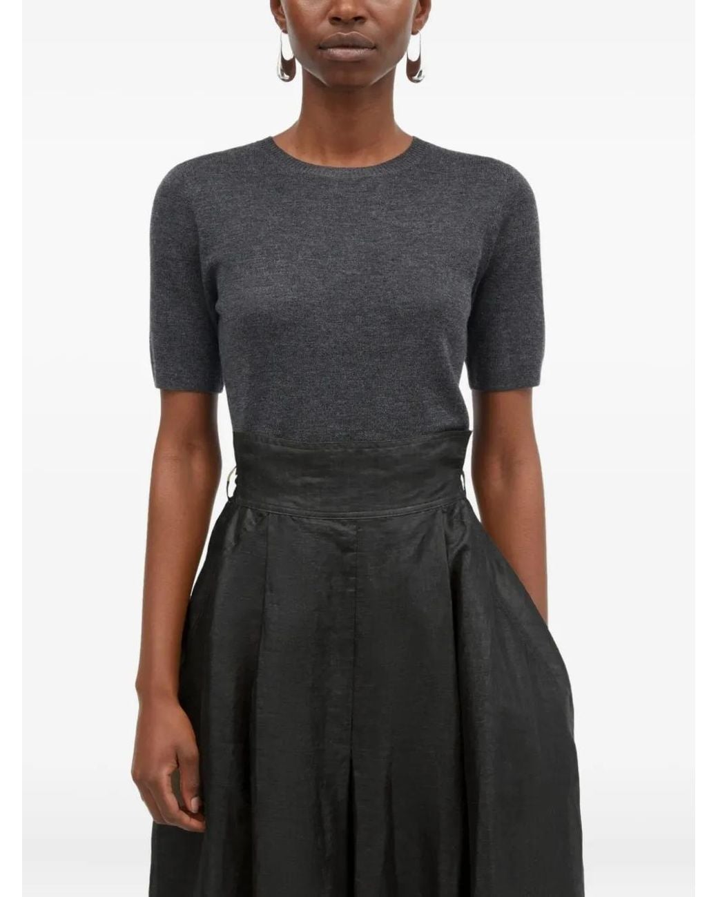 Mark Kenly Domino Tan Black Nova Light Ramie Pleated Wrap Midi Skirt