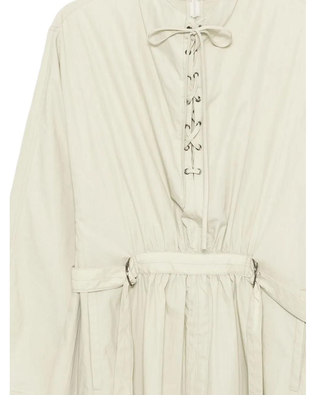 Low Classic White Drawstring Belted Dress