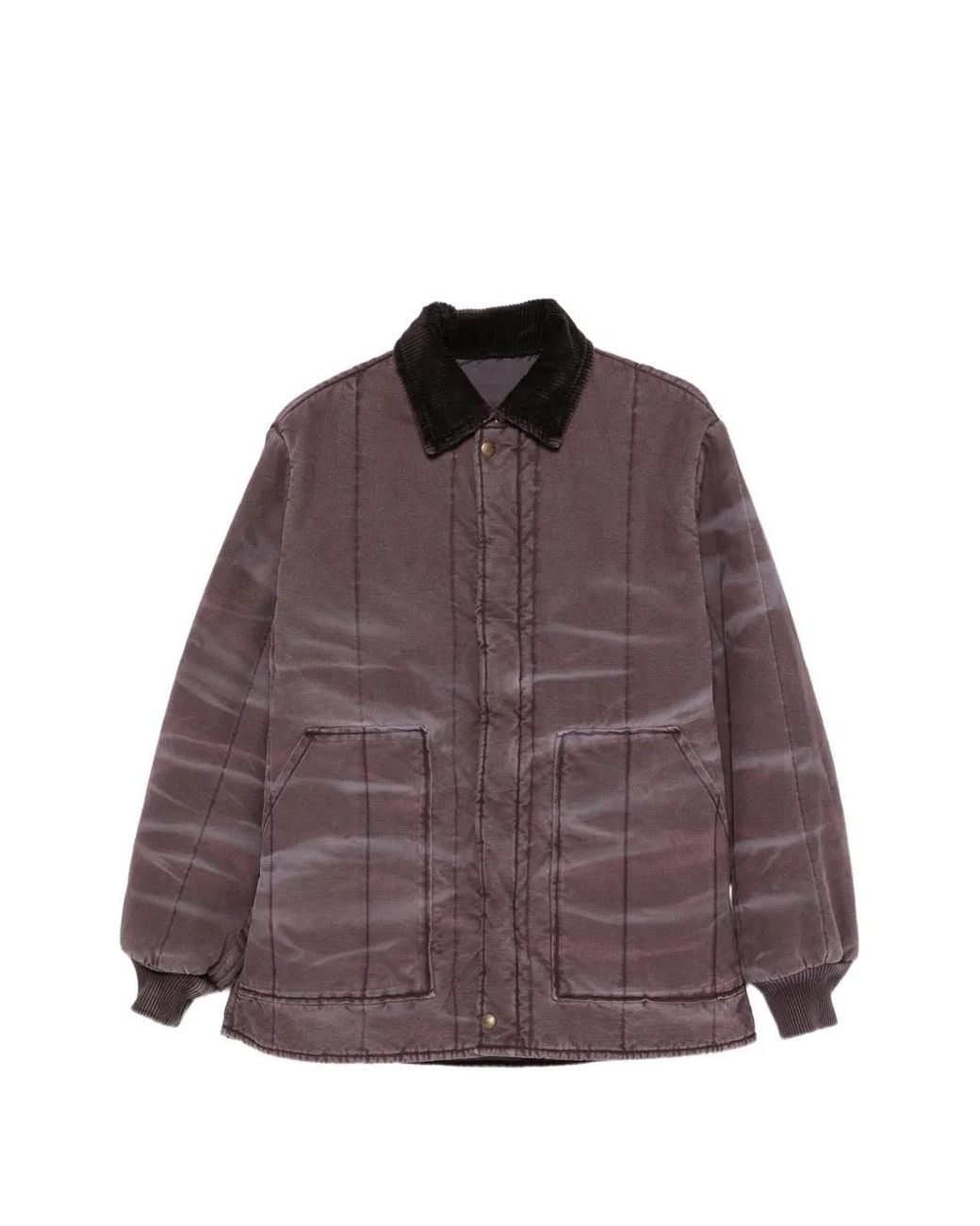 6397 Brown Quilted-Canvas Corduroy-Collar Jacket