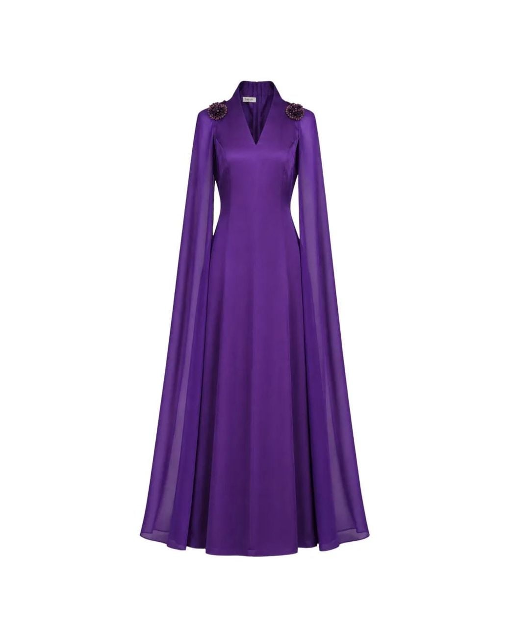 Baruni Purple Diala Bead-Embellished Cape-Sleeve Maxi Dress