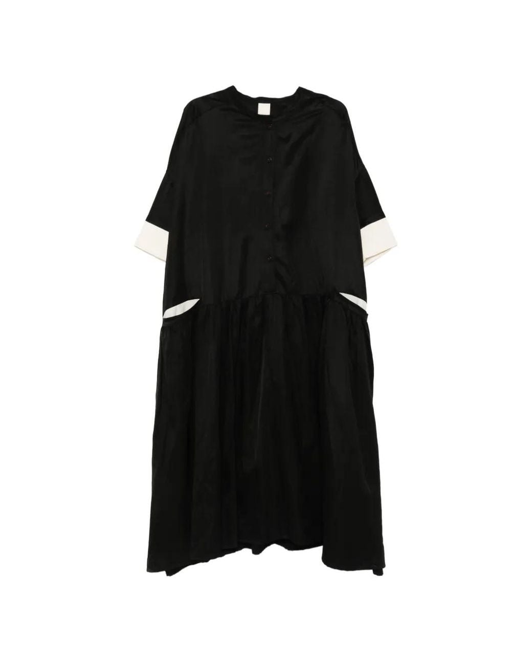 SOH Black Contrast-Cuff Gathered Maxi Dress