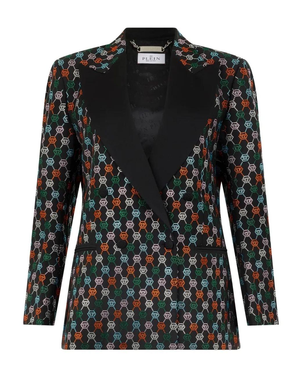 Philipp Plein Black Monogram-Strass Single-Breasted Blazer