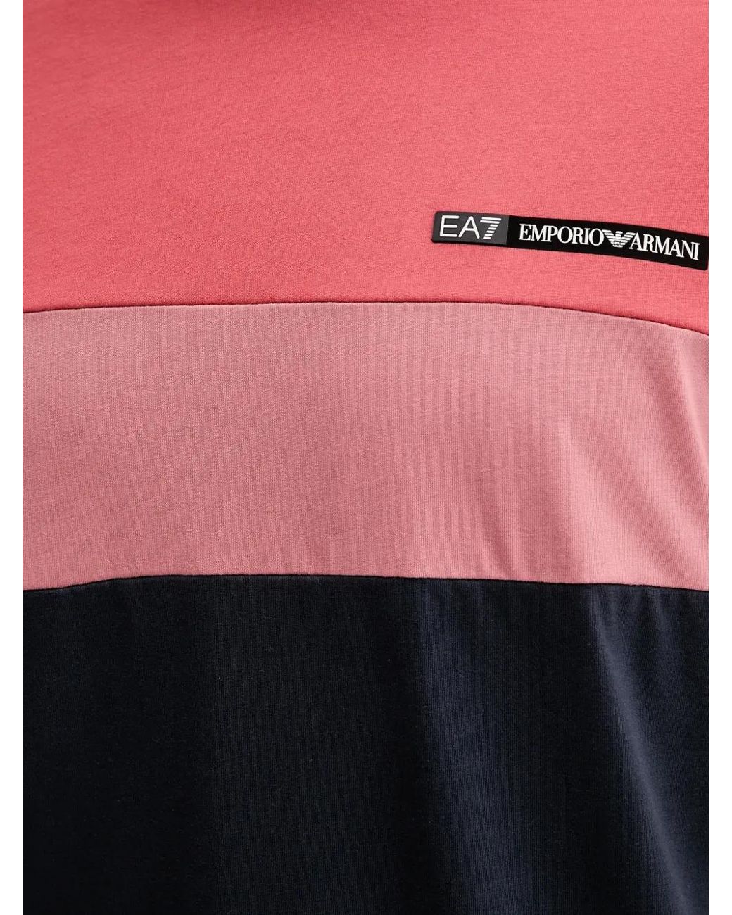 EA7 Pink Colour-Block Logo-Patch T-Shirt for men