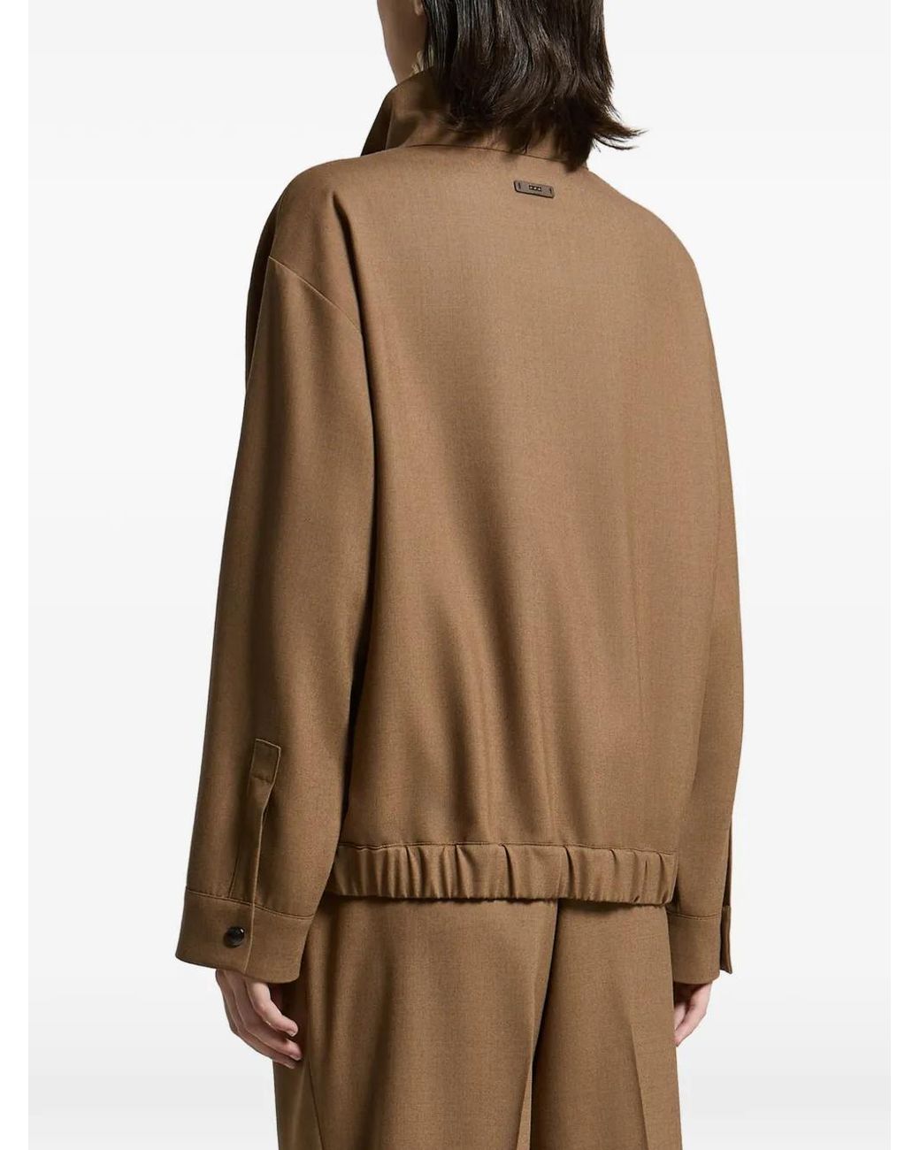 Peserico Brown Half-Zip Elasticated-Hem Jacket