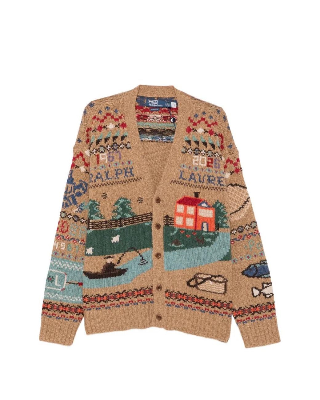 Polo Ralph Lauren Natural Intarsia-Knit V-Neck Cardigan for men