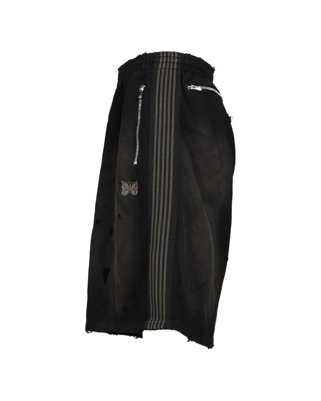 Needles Black H.D. Damaged-Effect Track Shorts for men