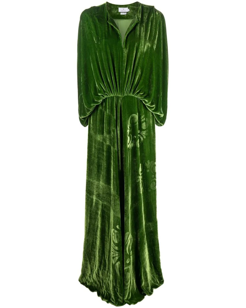 Themis Z Green Kallos-Print Velvet Maxi Dress