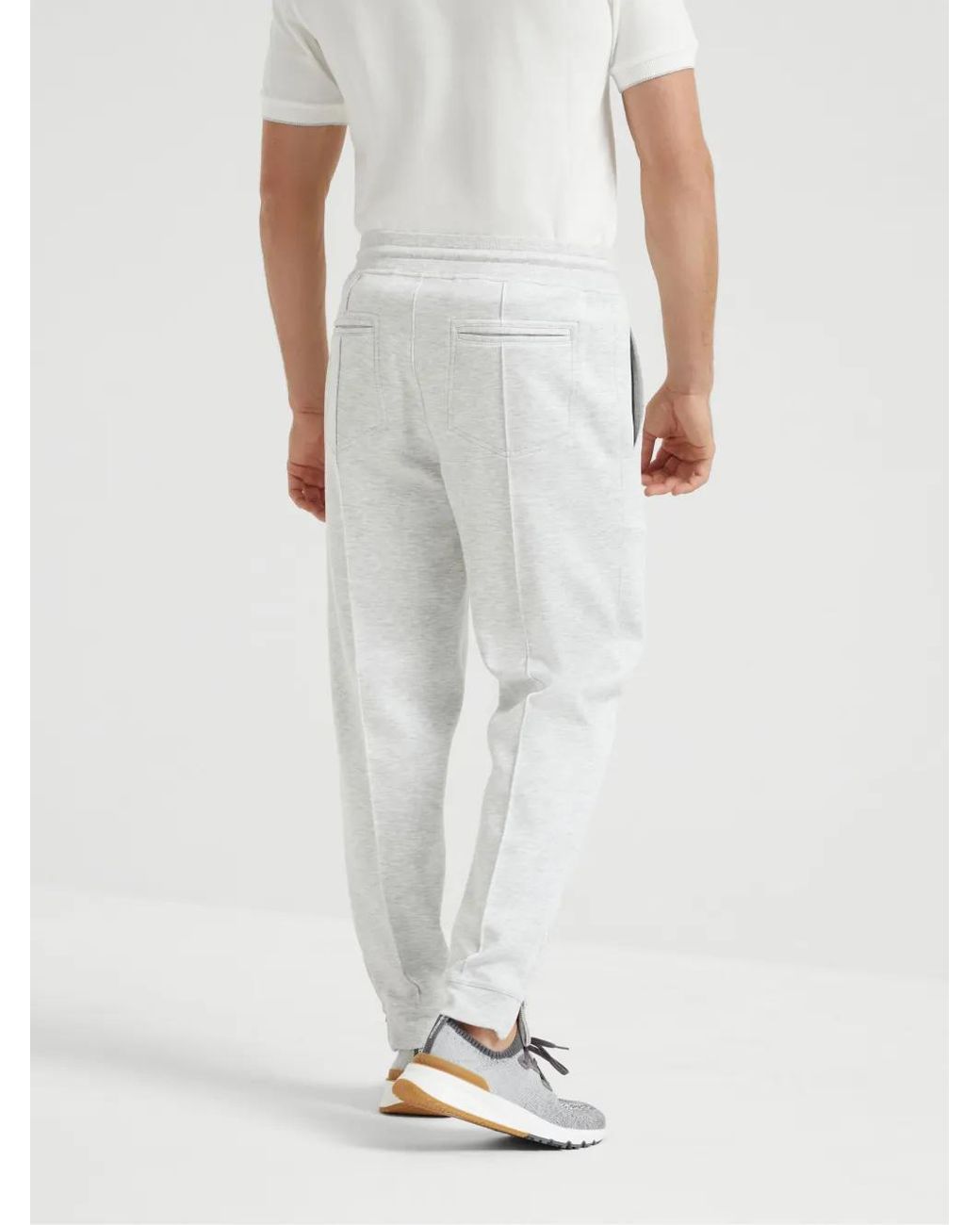 Brunello Cucinelli White Cotton-Cashmere-Silk-Blend Crête Sweatpants for men